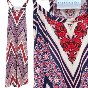 NWOT Anthropologie French Gray Mini Dress Orange Blue Floral Size Small